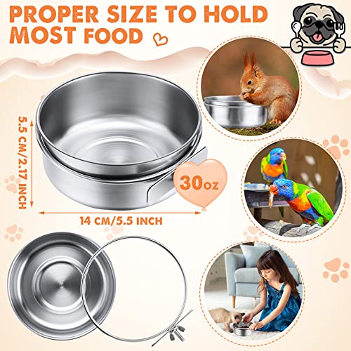 Aoriher 4 Pack Large Bird Feeding Dish Cups 30 oz Stainless Steel Parrot Feeders Food Water Cage Bowls with Clamp Holder for Cockatiel Conure Budgies Parakeet Macaw Small Dog Cat Animal
