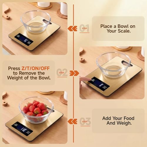Food Scale, Digital Kitchen Scale with Hanging Loop, 11lb Baking Scale | 1g Accuracy, g/oz,etc.5 Unit Conversion, Tare Function, Fingerprint-Resistant Steel, Suitable for Cooking, Baking ,Meal Prep - color: Champagne gold