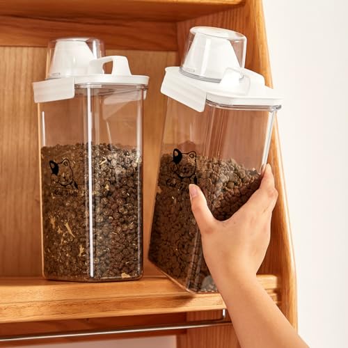 Cat Food Container 2.5L Clear Plastic Cat Food Storage 3 lbs Cat Food Portable Container with Pour Spout/Measuring Cup,Airtight Pet Food Dispenser Ideal for Travel,Camping,Picnic-BPA Free - color: Cat