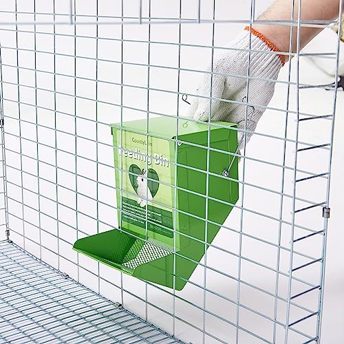 Metal Small Animal Feeder with Lid, Heavy Duty, Large Capacity Food Dispenser, Great for Rabbits, Guinea Pigs, Chinchillas and Other Small Animals (7.4 inch, Green) - color: Green, size: 7.4 inch
