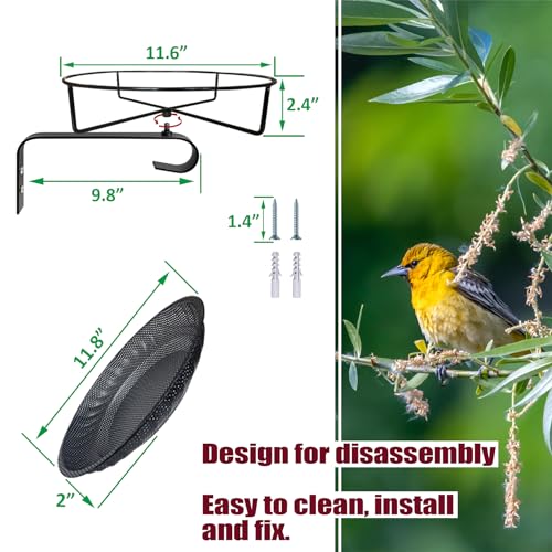 CQAIRIOU Wall Mounted Bird Feeder Tray,11.8" Stainless Steel Large Fence Tree Mount Birds Feeder for Outside Wild Birds, Table Mountable Platform Bird Feeder Mesh Seed Tray with Hanging Hook - size: Wall/Fence/Tree Mounted Bird Feeder Tray
