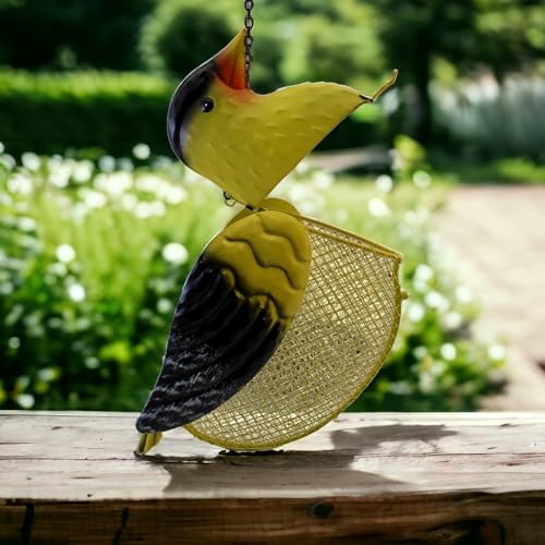 Goldfinch Metal Mesh Feeder - Garden Art Collection | Hand-Painted Metal Mesh Goldfinch Design - A Fun Gift for Bird Lovers - Holds 5 Cups of Seed
