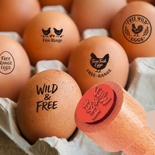 AHANDMAKER 5 Styles Mini Fresh Egg Wooden Rubber Stamp Small Free Range Stampers for Farm Eggs DIY Making Scrapbooking Card Stamping Pottery Clay Crafting - style: Egg