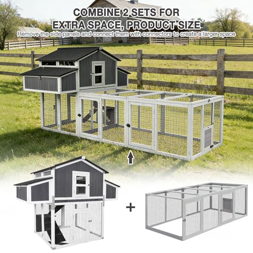 Large Chicken Coop for 6-8 Chickens, Double Folding Wooden Chicken House with 2 Nesting Boxes, Reinforced Iron Frame, Pull-Out Tray & Waterproof Roof, Outdoor Poultry Cage-(Black) - color: Black (AIR66-B)