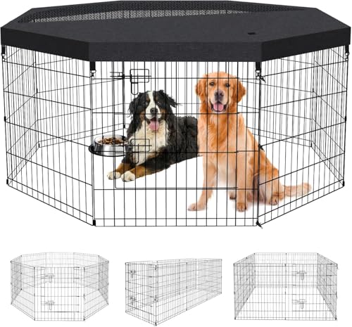 Artmalle 30-Inch Dog Playpen with Top Cover, 8-Panel Rustproof Fence | 30-inch rustproof 8-panel dog playpen with mesh top cover, foldable setup and flexible shapes for indoor or outdoor use. - style: 24'' x 30'' with Top cover