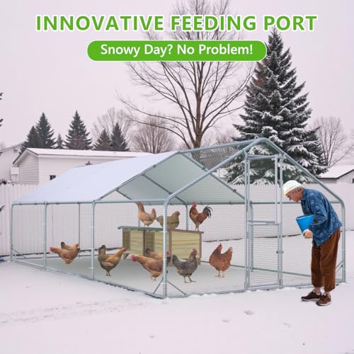 Large Chicken Coop,Metal Chicken Run for Yard with Feeding Door,Walk-in Chicken Pen for 20-30 Chickens,Outdoor Poultry Cage with Anti-UV Cover,Duck Rabbit House
