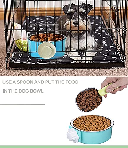 Mechpia 4 Pieces Crate Dog Bowl, Removable Stainless Steel Pet Kennel Hanging Food Water Feeder Bowl Cage Coop Cup for Puppy Medium Dog Cat Rabbit Ferret Bird - size: Blue,Green,Red,Grey
