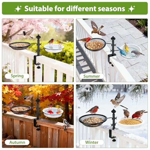 Deck Bird Feeders with Metal Tray and Water Bowl, Heavy Duty, Black | Balcony Bird Feeders, Detachable Clamp Bracket, Easy to Install & Clean, Attracting Wild Birds, Gifts for Women Men Mom Dad - style: 2 Trays
