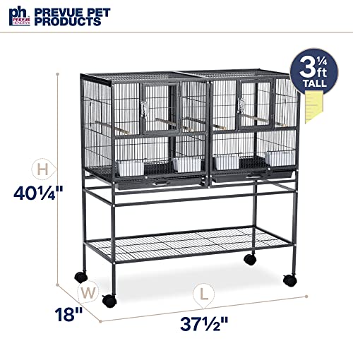 Prevue Pet Products Hampton Deluxe Divided Breeder Bird Cage System with Stand, Stackable Bird Crates for Breeding, Multi-Bird 1 or 2 Cage System, Black Hammertone Finish | Stackable Breeding Cage with Divider, Rolling Enclosure with Wooden Perches, for F