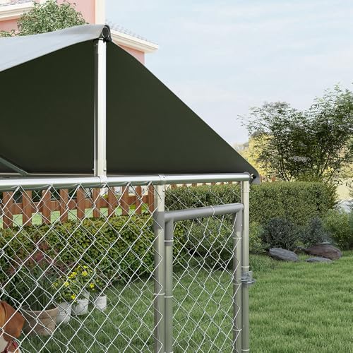 PawHut Outdoor Dog Kennel, Heavy Duty Dog Run Outdoor Fence with Waterproof Cover, Galvanized Chain Link, Secure Lock, for Large Breeds, Chickens, Ducks, 6.5' x 6.5' x 5' | Heavy Duty Dog Run Outdoor Fence, Waterproof Cover, Galvanized Chain Link, Secure