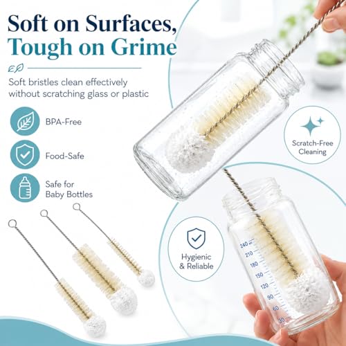 Multi-Use Bendable Bottle Brush Set - Small Crevice Cleaning Brushes for Hydro Flasks, Wine Bottles & Small Containers