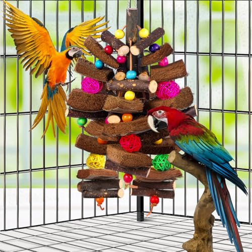 Kyouki Bird Toy for Parrots，Cockatiels, Budgies, Conures, Macaws, Lovebirds, Amazons and Other Small/Medium/Large Birds - Chewable & Shreddable Natural Coconut Husk Enrichment Toy (Medium DIY) - size: Medium DIY