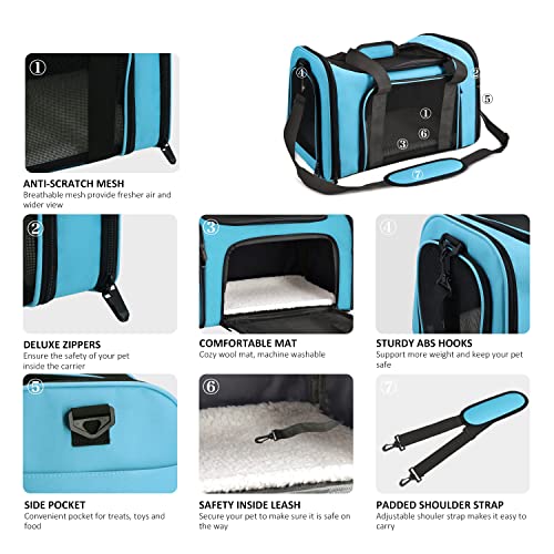 Henkelion Large Cat Carriers Dog Carrier Pet Carrier for Large Cats Dogs Puppies up to 25Lbs, Big Dog Carrier Soft Sided, Collapsible Travel Puppy Carrier - Large - Blue - color: Blue, size: 20.0"L x 13.0"W x 13.0"H