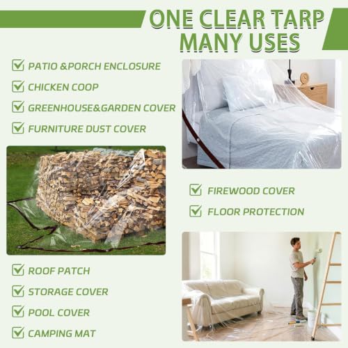 Clear Tarp with Grommets 8x12 ft, 2 Pack 10 Mil Waterproof Vinyl - color: Black Border, size: 8x12 ft-2P