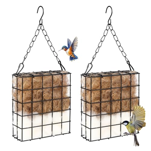 2Pcs Hummingbird Nesting Material Cage Holder with Natural Mixing Cotton Material, Refillable for Bird Lover Hummingbird House