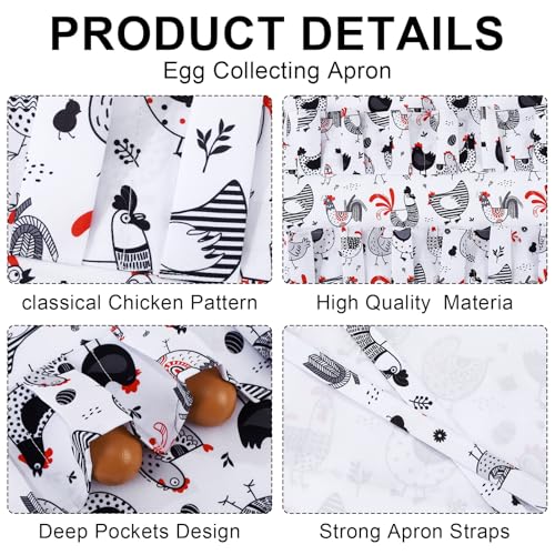 Egg Collecting Apron and Basket, Egg Apron for Fresh Eggs | 12 Pouches Chicken Egg Apron with 2 pockets, 7 Pouches Egg Basket, for Chicken, Duck, Goose, Bird, Various Poultry Collection