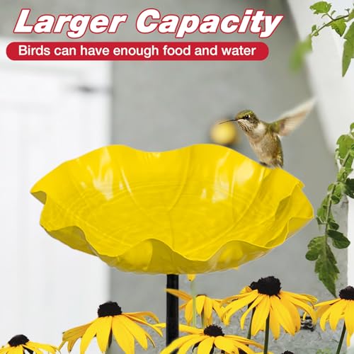 4 PCS Metal Bird Baths for Outdoors, Small Garden Bird Bath & Bird Feeders with Metal Stake, Hummingbird Feeder for Outside Lawn Yard Garden Decor