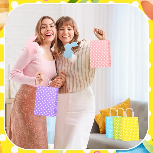 Yeaqee 50 Pieces Pastel Paper Bags with Handle Easter Gift Bags Bulk Polka Dot Candy Goodies for Easter Party Favor Supplies
