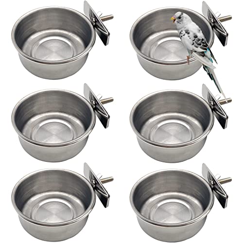 Tfwadmx 6 Pcs Bird Feeding Dish Cups Parrot Food Bowl Clamp Holder Coop Cup, Bird Cage Water Bowl for Parakeet African Greys Conure Cockatiels Lovebird Budgie Chinchilla