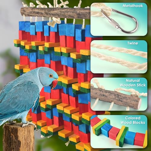 DBNESS Extra Large Bird Toys, 20inch XL Macaw African Grey Parrot Chewing Toys, Natural Wooden Block Knots Tearing Toy Parrot Cage Accessories for Big Birds - style: Extra Large 10 Strings