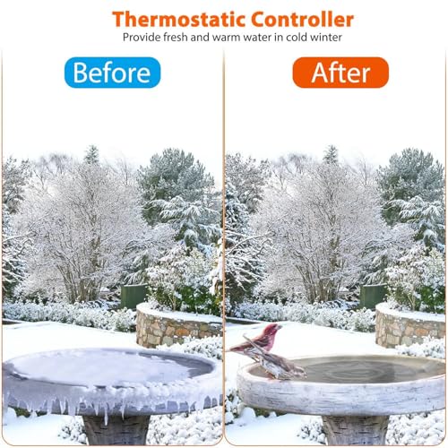 Fortrek Bird Bath Heater for Outdoors in Winter, 70w Birdbath Deicer Thermostatic Controller Water Heater with 5FT Cable for Birdbaths, Chicken, Duck, Livestock, Poulty, Animal, Tank, Buckets