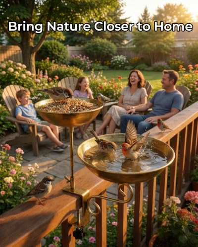 Dual Tier Deck Mounted Bird Bath with Feeder for Railing | Dual Levels for Backyard Bird Watching, Ideal for Cardinals, Finches & Sparrows, Adjustable Clamp Fits Decks, Easy Clean