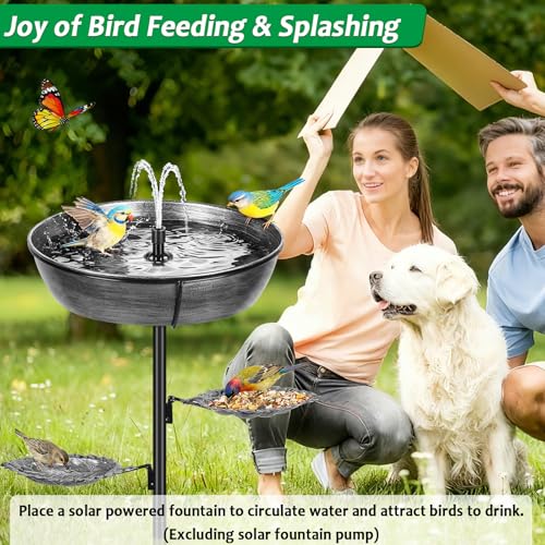 Metal Outdoor Bird Bath, Rust-Proof Removable Bowl for Garden Decor Grey | Freestanding Birdbath & Birdfeeder with Heavy-Duty Base, Bird Bowl for Lawn Patio Yard Bird Feeding Decor, Easy to Install - color: Gray