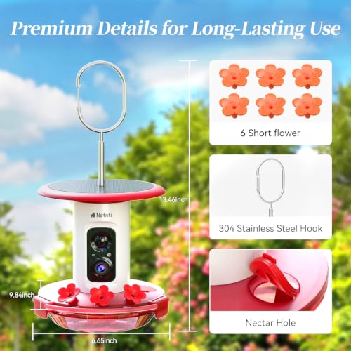 Smart Hummingbird Feeder with Camera 5G WiFi, 3K, Solar Leakproof | AI Bird Alerts, Bee Ant-Pproof Design, Easy Refill, EasyCleaning, Weatherproof, HummingBird Watching, Birthday Gift for Mom
