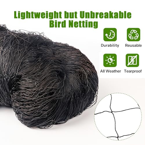 Bird Netting for Chicken Coop - 50x50ft Chicken Netting for Chicken Coop Roof, Poultry Net Coop Netting Cover, Hawk Netting for Chicken Run Fence, 2.4" Mesh Anti Bird Net for Garden Aviary Tree Deers - size: 2.4", 50' x 50'
