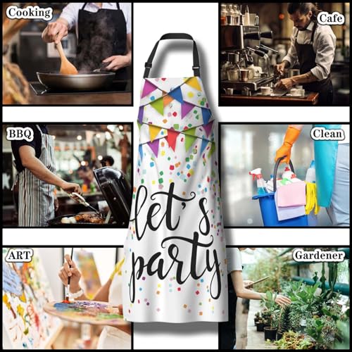 Kitchen Aprons for Men Let’s Party Festive Birthday Home Chef Apron for Women for Cooking Restaurant BBQ Painting Crafting Gardening 27” (W) x 31” (H), Waterproof Apron - color: Let’s Party