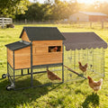 GUTINNEEN 85.6" Large Chicken Coop with Run for 6-8 Chickens, Heavy Duty Chicken Tractor with Wheels, Wooden Chicken House with Reinforced Steel Frame, Nesting Box & Pull-Out Metal Tray - color: (Brown-AIR7006)