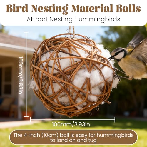 Bird Nesting Material, Hummingbird Nesters Natural Nesting Material Holder for Wild Birds, Gifts for Bird Lovers (3 Balls)