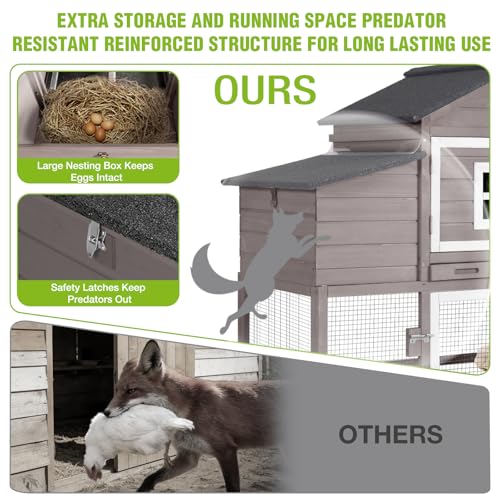 GUTINNEEN Large Chicken Coop with Wheels, Expandable Mobile Outdoor Chicken House, Hen House Poultry Cage with Nesting Box, Leakproof Pull-Out Tray & UV-Resistant Roof – Brown - color: (Brown)
