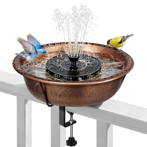 VIVOHOME Deck-Mounted Bird Bath with Solar Fountain, 13-Inch Bowl, Bronze | Solar-Powered Pump, Weather-Resistant ABS, Adjustable Metal Clamp, for Railing/Fence/Balcony, Bird-Friendly, Easy to Clean - color: Bronze, size: Birdbath with Fountain