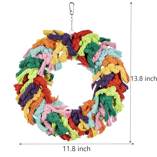 Parrot Swing for Large Birds | Colorful cotton rope hanging ring. Fits African Grey, Cockatoo, Conure, Parakeet. Encourages chewing, exercise, snuggling. - size: Parrot Swing