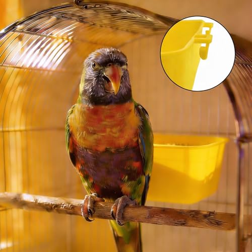 3pcs Cage Cups 25oz Feeder and Waterer Chicken Food Bowl, Hanging Rabbit Drinker Cup Yellow Bird Water Container with Hooks,Pet Feeding Dish for Small Animals