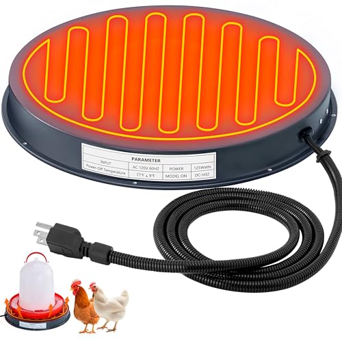 Chicken Water Heater for Winter – 125W Livestock Water Heater for Plastic Tank or Metal Water Bucket (5–7 Gallons 15.35") Base Plate Heated Chicken Waterer, Calentador de Agua para Pollos
