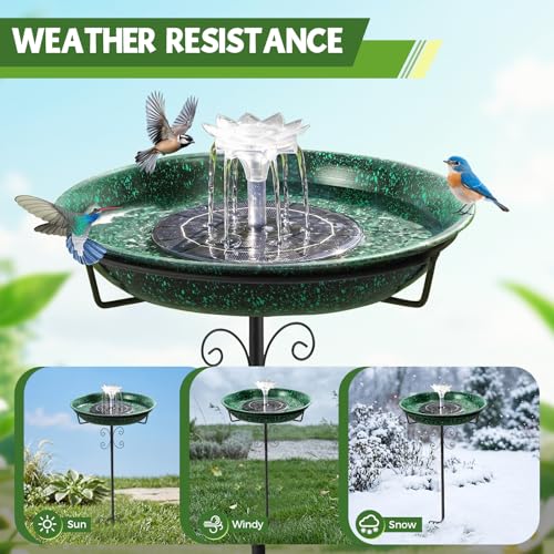 Metal Bird Bath with Solar Fountain for Hummingbirds,Stable Stylish Design with 5-Prong Base Metal Stake Bird Bath for Outside Lawn Patio Yard Garden