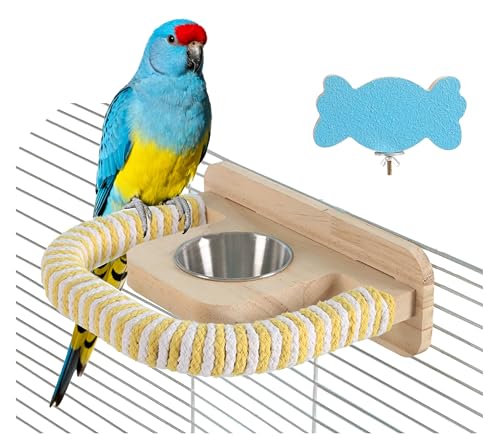 2PCS Parrot Perch Stand Toy,Bird perches for cage,Parrot Wood Platform,Bird Perch with Food Bowl,Bird cage Accessories