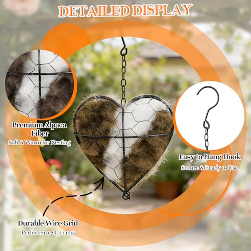 Handmade Alpaca Fiber Bird Nesting Heart, Birds Nests Material Holder, Hummingbird Houses Nest Boxes, Winter Tree Shelter for Wild Birds, Gifts for Outside Garden Art Birdhouse, Birds Lovers (1)