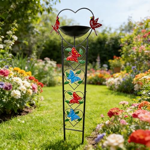 Butterfly Bird Bath Garden Trellis for Climbing Plants Outdoor, Cardinal Bird Feeder for Wild Birds, Garden Decorations for Gifts(37x10 inch)