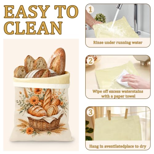 2 Pack Beeswax Basket Floral Bread Bags for Sourdough, Reusable Linen Golden Wheat Bread Bag 17x13'' Food Storage Cloth Bag Freezer-Friendly & Freshness Preservation - color: Basket Floral