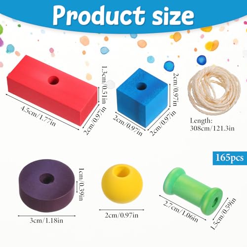 Bird Toys for Parrot, 165 Pcs Colorful DIY Wooden Blocks Craft | Cage Chewing Playing Training Toy for Cockatoos, Macaws, African Grey and Small Medium Parrots