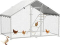 Large Metal Chicken Coop Run with Roosting Perch | Spire roof walk-in chicken cage with waterproof UV-resistant cover, 10' W x 4.9' L x 6.4' H enclosure - size: 59.9"L x 118.0"W x 78.0"H