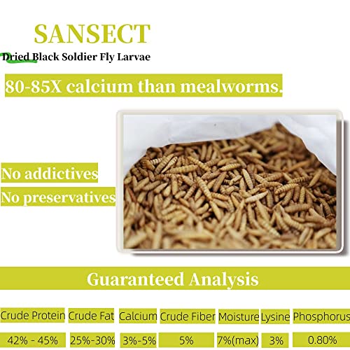 SANSECT 5LB Dried Black Soldier Fly Larvae, Chickens Feed for Wild Birds | High Protein Treats, More Calcium Than Dried Mealworms, 100% Natural Non-GMO Treat for Chickens Wild Birds, Ducks,Reptiles - size: 5 Pound (Pack of 1)