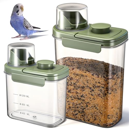 2 Pcs Bird Food Storage Container, Bird Seed Container with Lids Airtight Cup Pet Parrot Food Storage 1.7 Qt & 3 Qt Measuring Containers Easy Pour Spouts for Macaws African Cockatoos(Green) - color: Green
