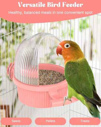 Pawfly No Mess Bird Feeder, Bird Cage Feeder, Bird Bowls for Cage, Bird Feeder for Cage, Bird Water Dispenser, Parakeet Feeder Waterer for Parrot, Cockatiel, Budgie & Lovebird,Pink - color: Pink