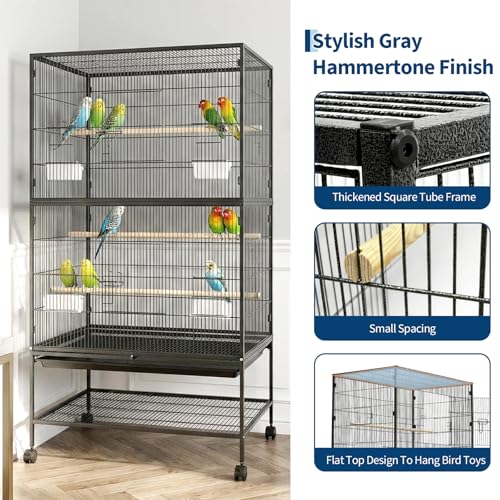 60" H Large Bird Cage, Rolling Bird Cage with Storage Stands, Feed Bowls, Wide Flight Parakeet Cage for Macaw, Parakeets, Conures, Cockatiel, Cockatoo - size: 60.0"L x 36.2"W x 22.4"H