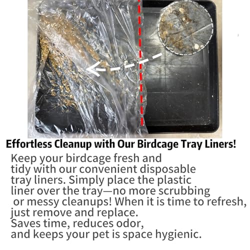Disposable Bird Cage Liner Bags 100-Pack - 23"x19" Oversized Plastic Tray Covers | Loose Wrap Design for Easy Install | Fits Most Small to Large Cages | Leakproof & Tear-Resistant