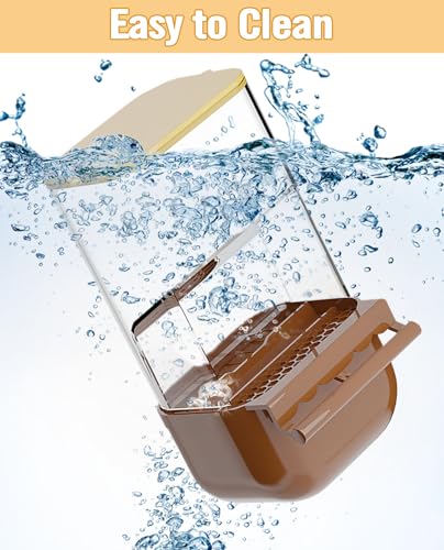 BNOSDM No Mess Bird Automatic Feeder Bird Cage Feeders Parrot Cage Accessories Transparent Seed Food Container with Perch for Finches, Parakeets, Budgies, Lovebirds, Cockatoos, Canaries (Brown) - color: Brown